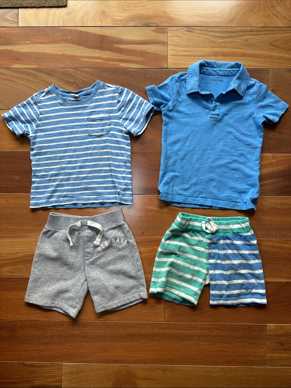 2 Shirts 2 Shorts Lot 3T Blue Polo, Striped Tee Pull on Shorts